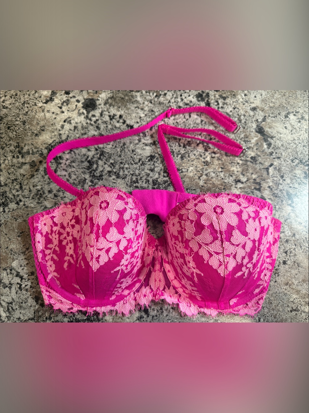 Victoria's Secret Hot Pink & Light Pink Lace Strapless Bra